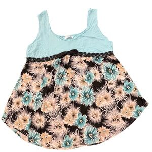Rose Gal Plus Size 24 Blue‎ Floral Flowy Tank Sleeveless Blouse Summer Vacation